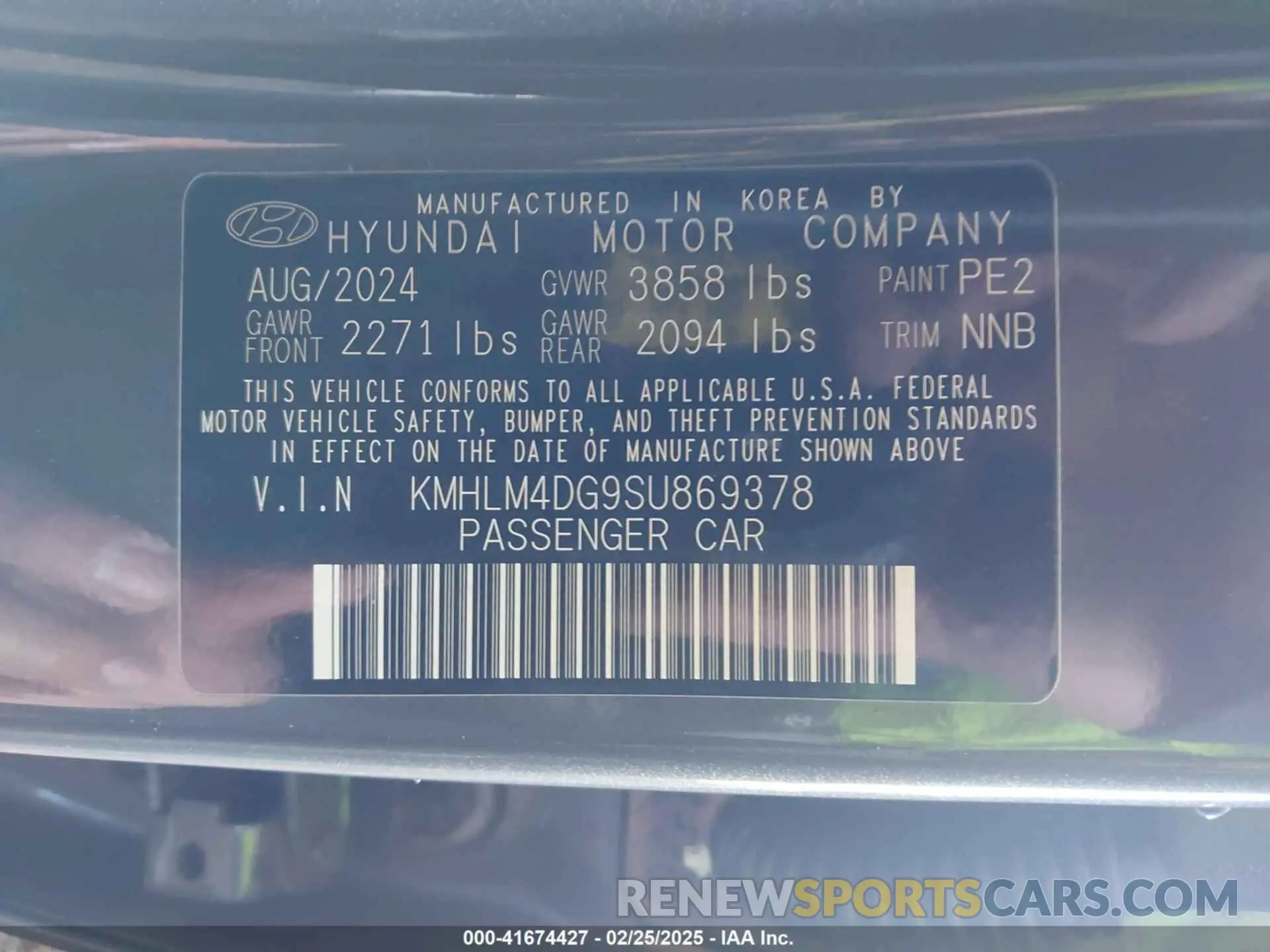 9 fotografías del automóvil dañado KMHLM4DG9SU869378 HYUNDAI ELANTRA 2025