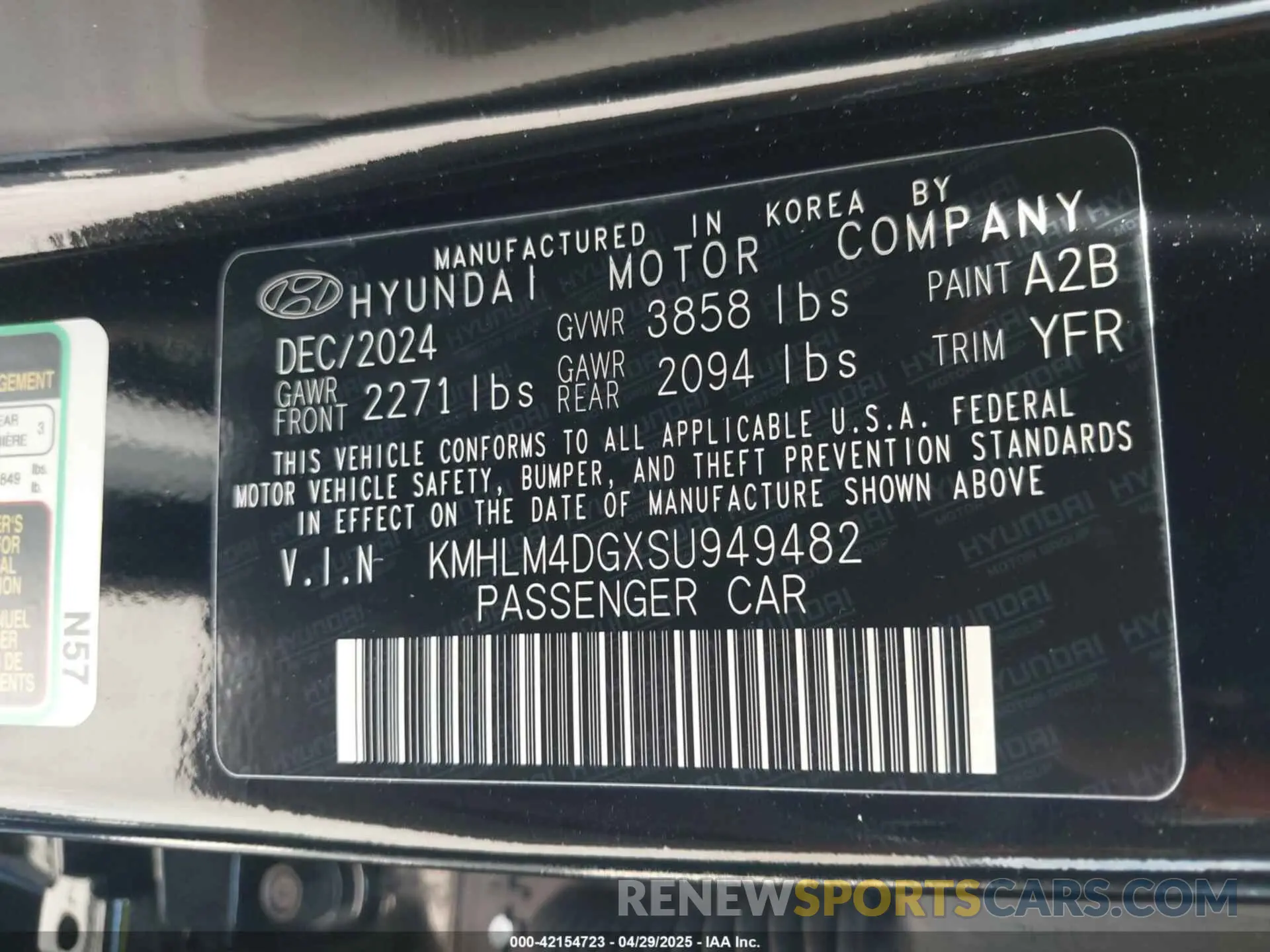 9 fotografías del automóvil dañado KMHLM4DGXSU949482 HYUNDAI ELANTRA 2025