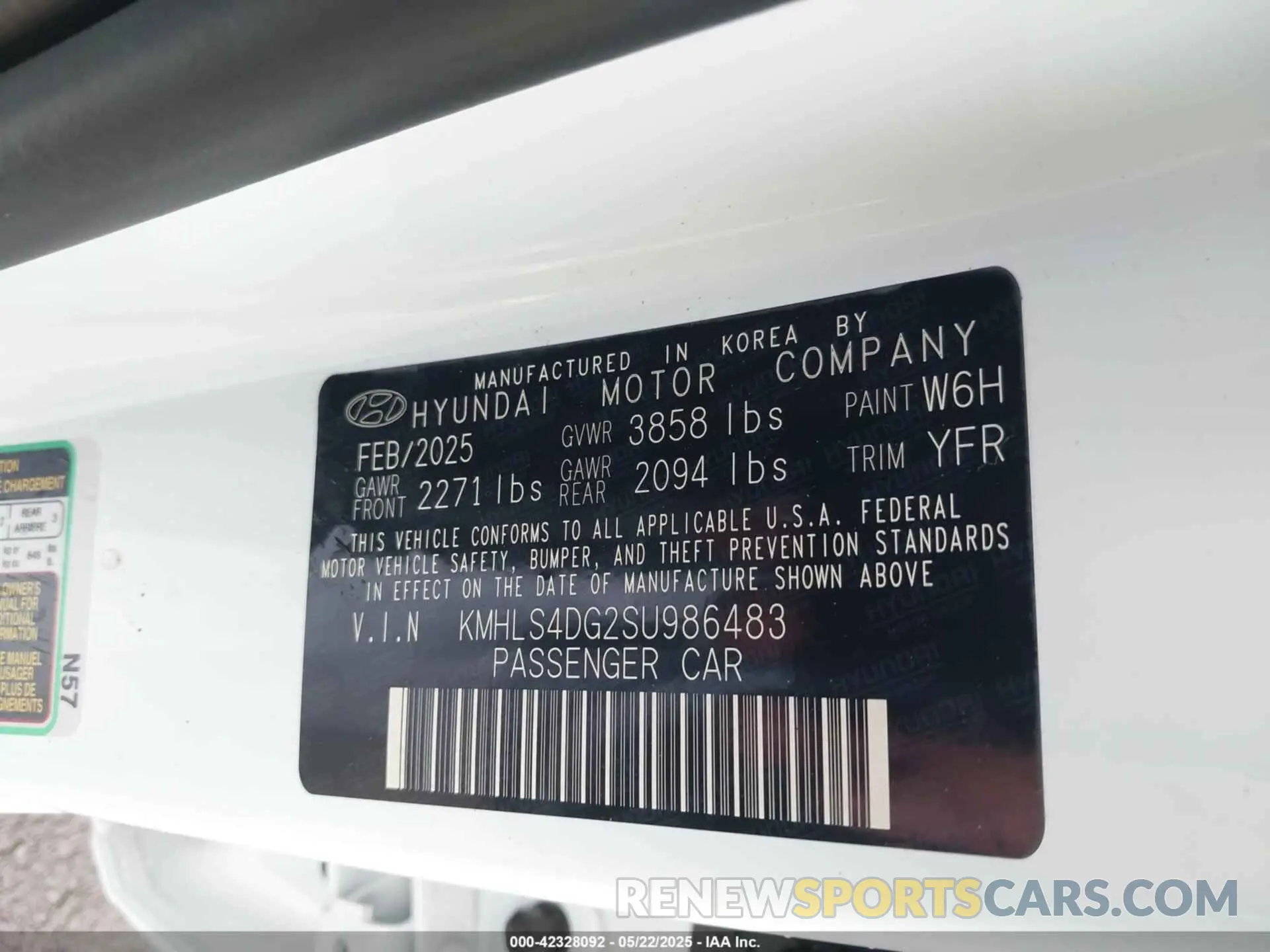 9 fotografías del automóvil dañado KMHLS4DG2SU986483 HYUNDAI ELANTRA 2025