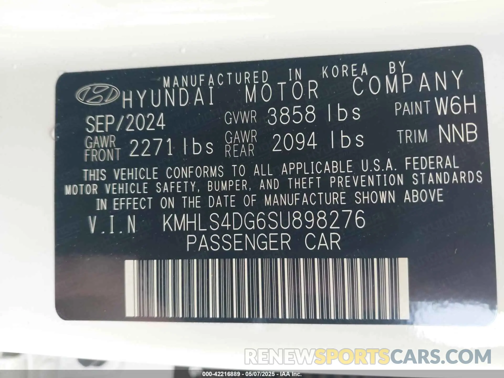 9 fotografías del automóvil dañado KMHLS4DG6SU898276 HYUNDAI ELANTRA 2025