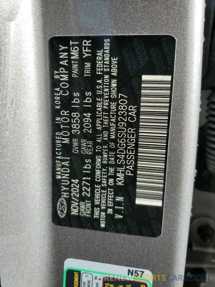 12 fotografías del automóvil dañado KMHLS4DG6SU923807 HYUNDAI ELANTRA 2025