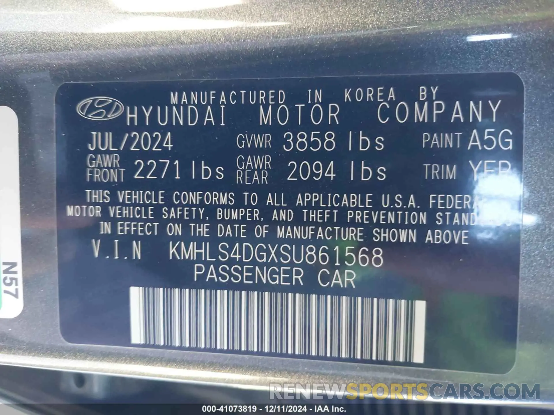 9 fotografías del automóvil dañado KMHLS4DGXSU861568 HYUNDAI ELANTRA 2025