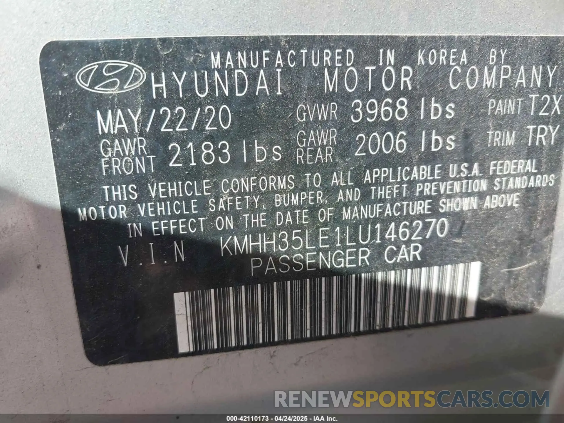 9 fotografías del automóvil dañado KMHH35LE1LU146270 HYUNDAI ELANTRA GT 2020