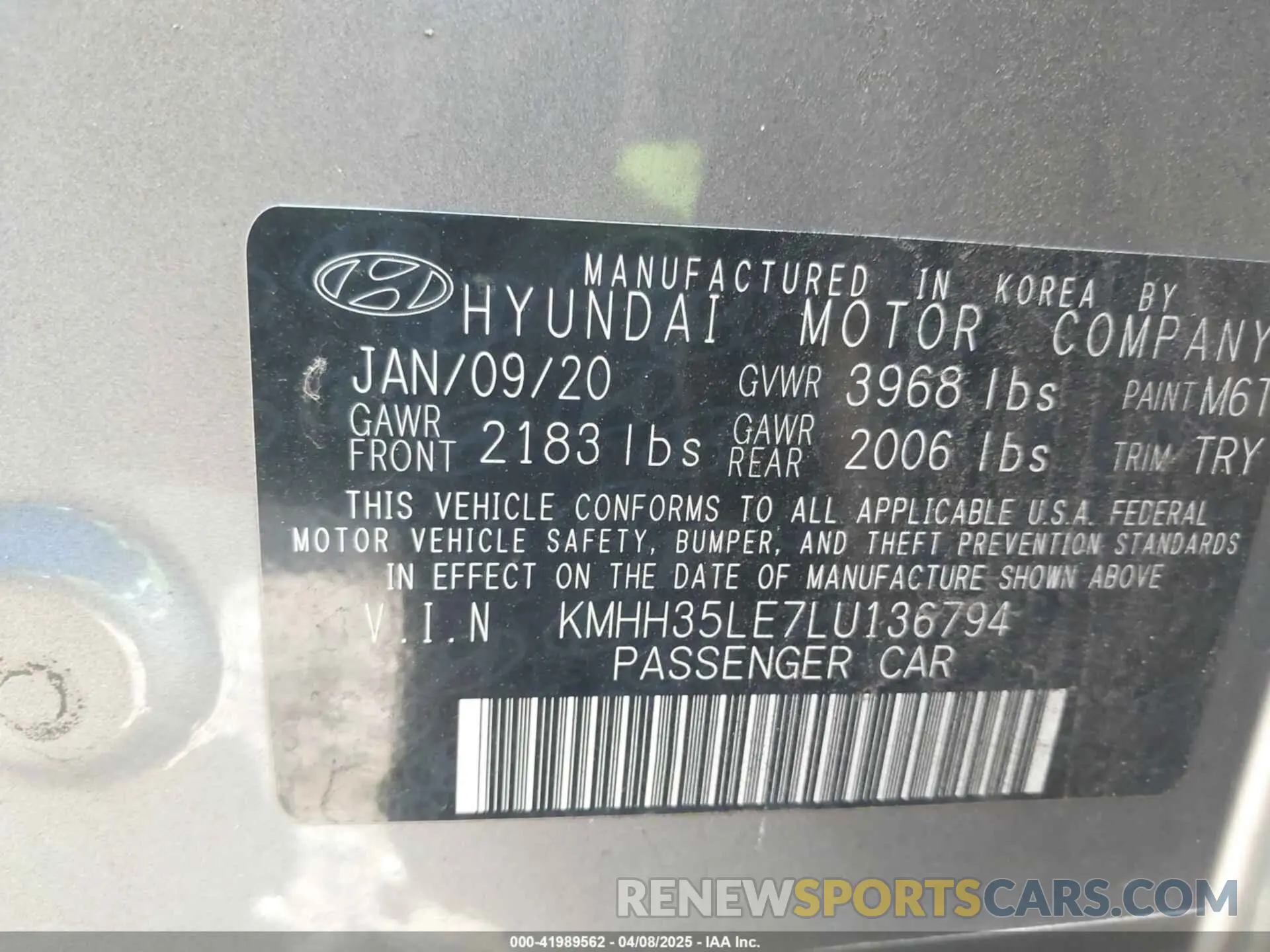 9 fotografías del automóvil dañado KMHH35LE7LU136794 HYUNDAI ELANTRA GT 2020