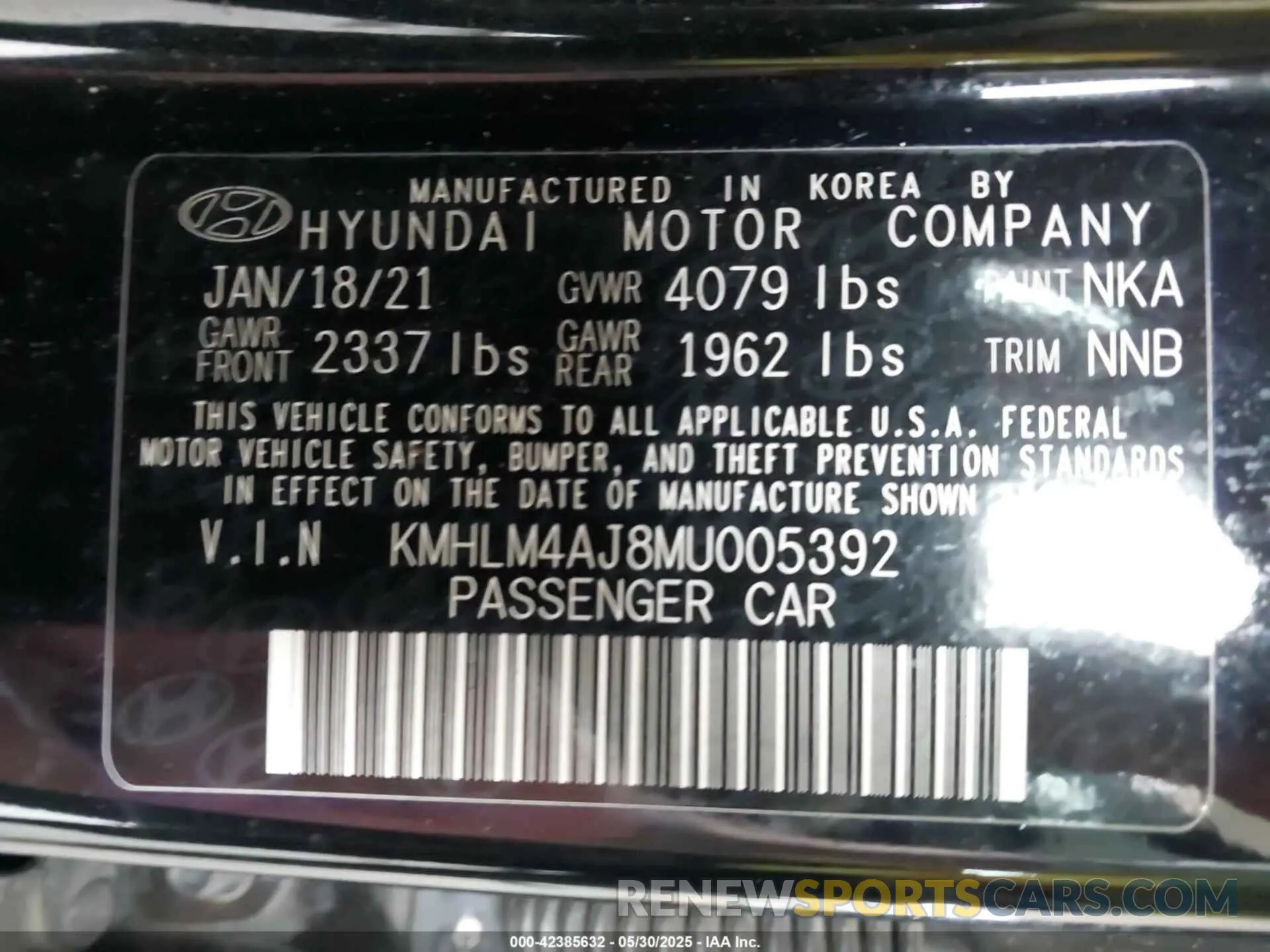 9 fotografías del automóvil dañado KMHLM4AJ8MU005392 HYUNDAI ELANTRA HYBRID 2021