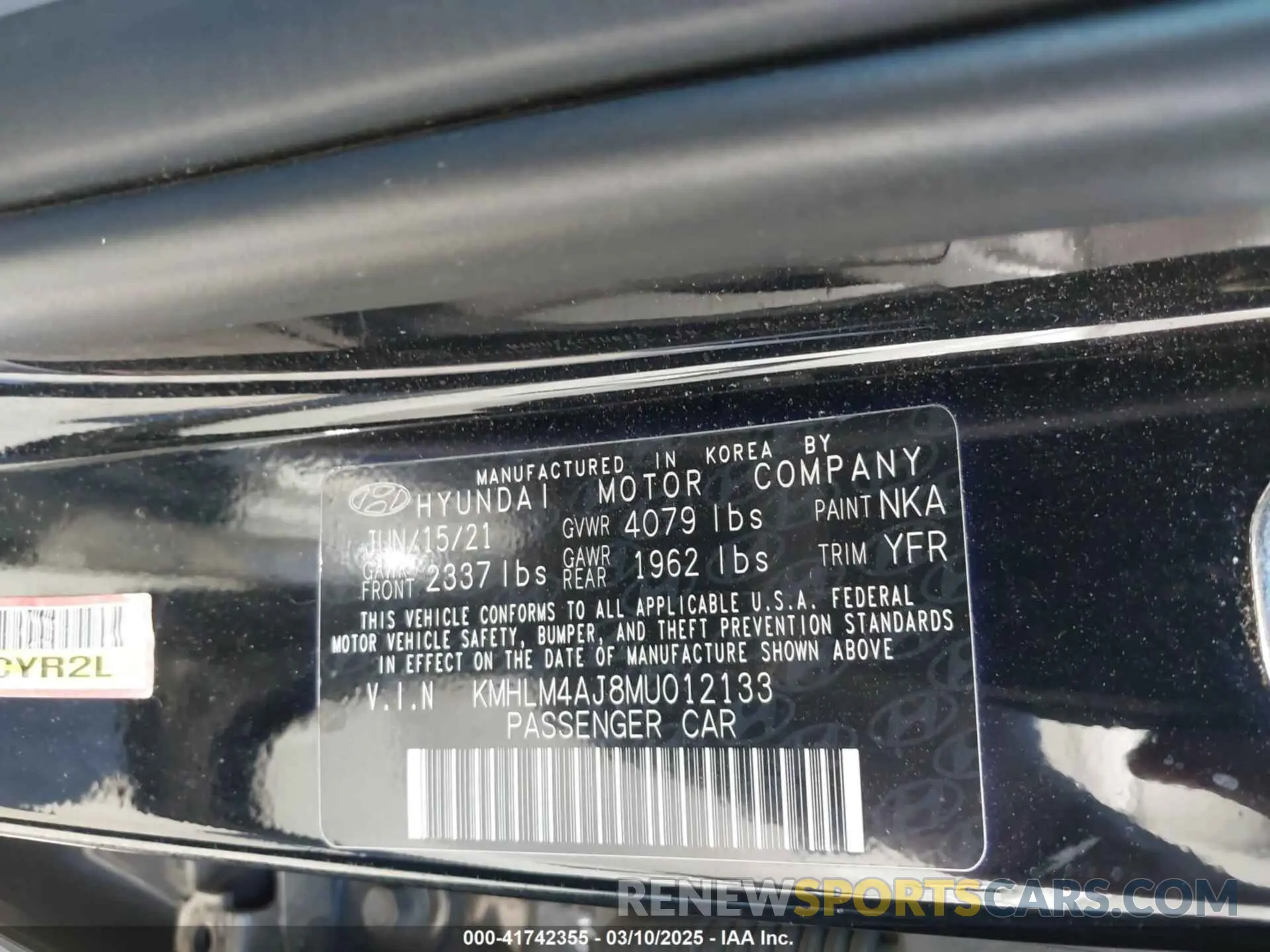 9 fotografías del automóvil dañado KMHLM4AJ8MU012133 HYUNDAI ELANTRA HYBRID 2021
