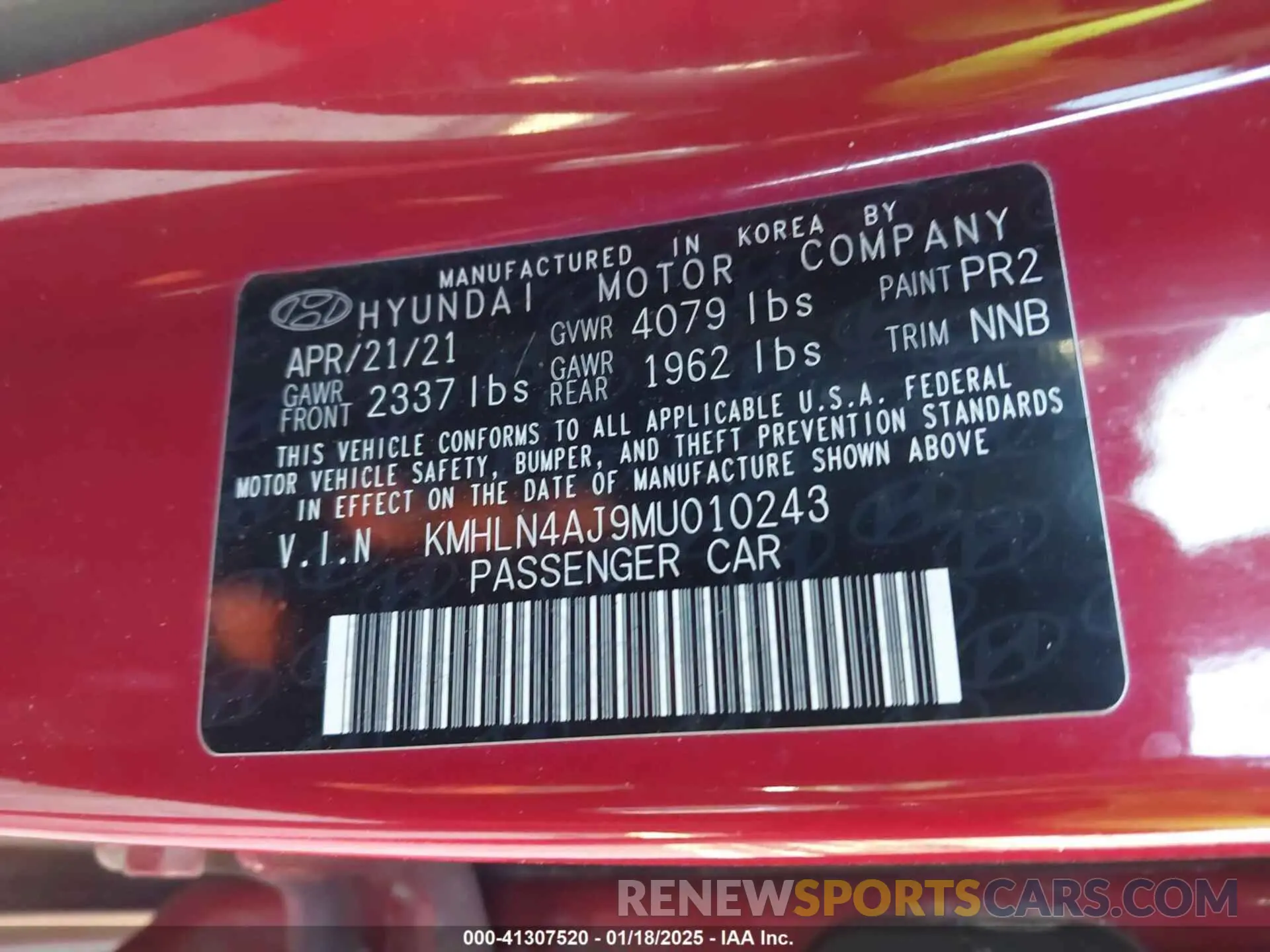 9 fotografías del automóvil dañado KMHLN4AJ9MU010243 HYUNDAI ELANTRA HYBRID 2021