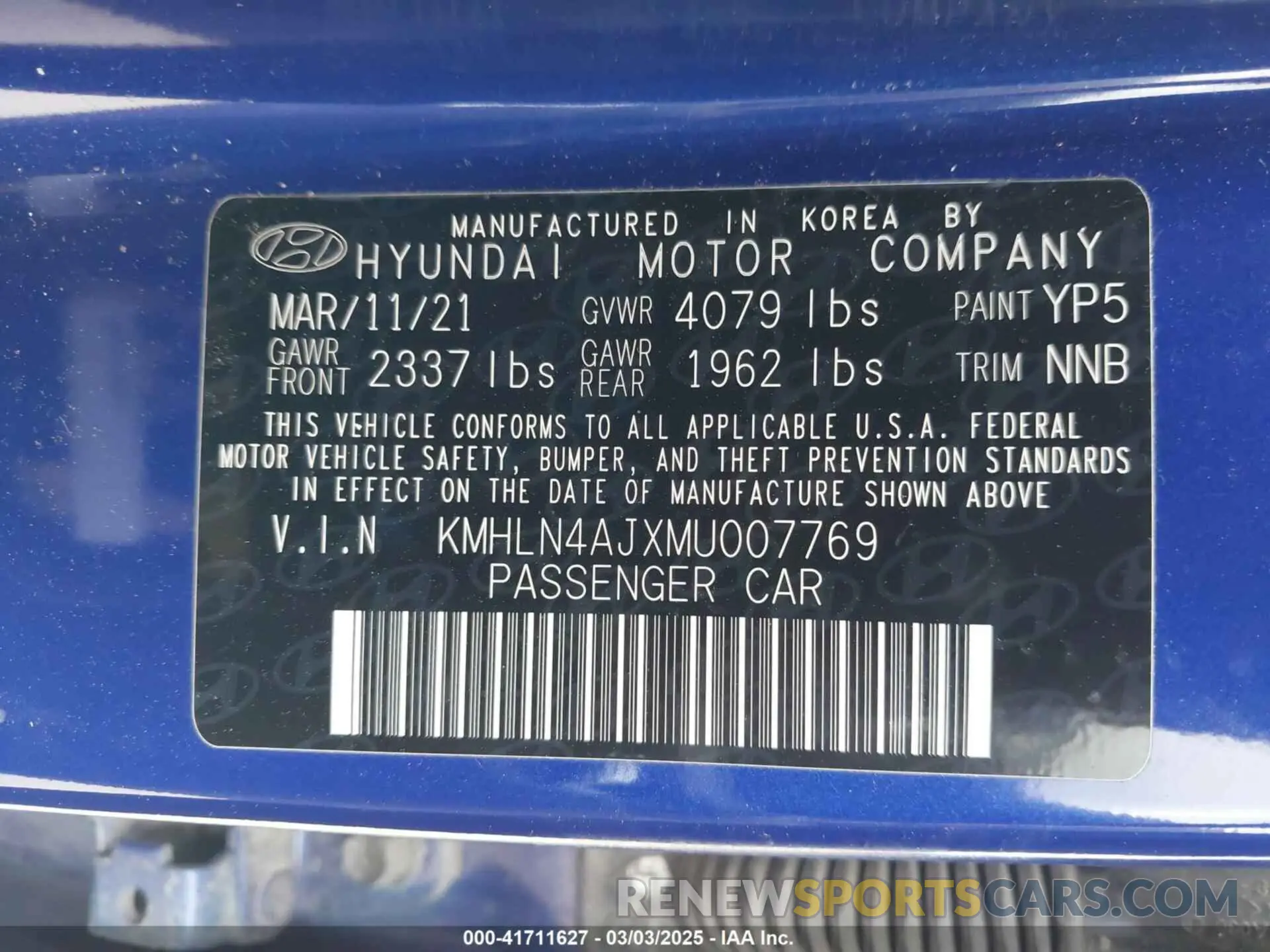 9 fotografías del automóvil dañado KMHLN4AJXMU007769 HYUNDAI ELANTRA HYBRID 2021