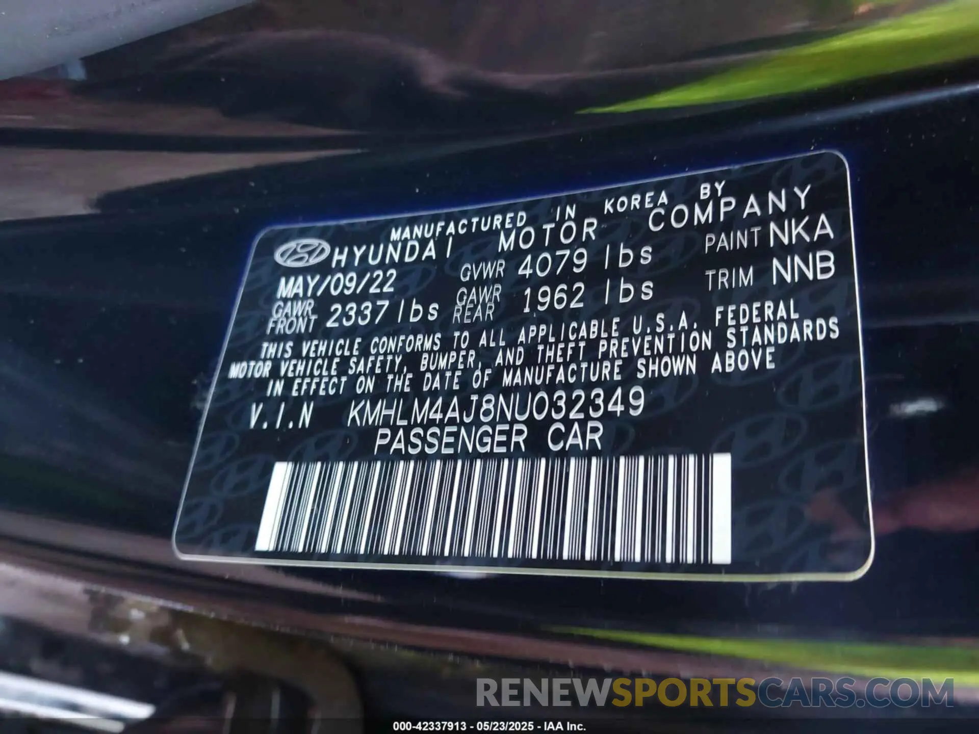 9 fotografías del automóvil dañado KMHLM4AJ8NU032349 HYUNDAI ELANTRA HYBRID 2022