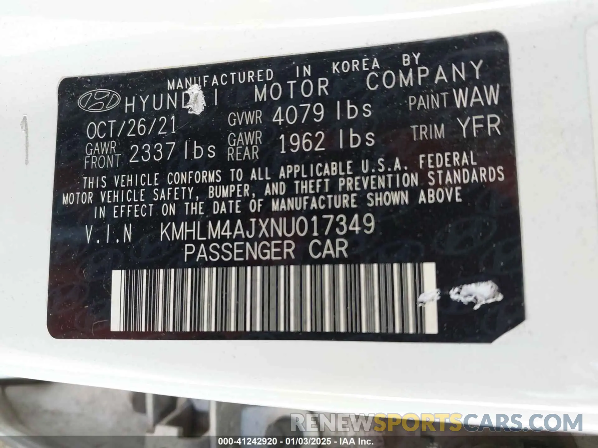 9 fotografías del automóvil dañado KMHLM4AJXNU017349 HYUNDAI ELANTRA HYBRID 2022