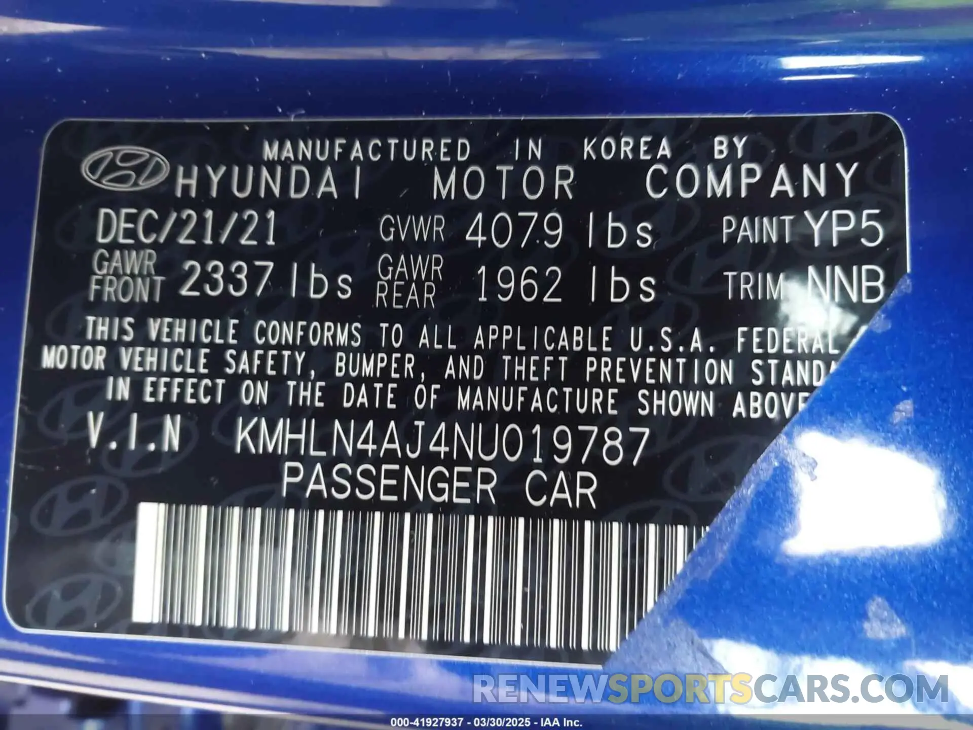 9 fotografías del automóvil dañado KMHLN4AJ4NU019787 HYUNDAI ELANTRA HYBRID 2022