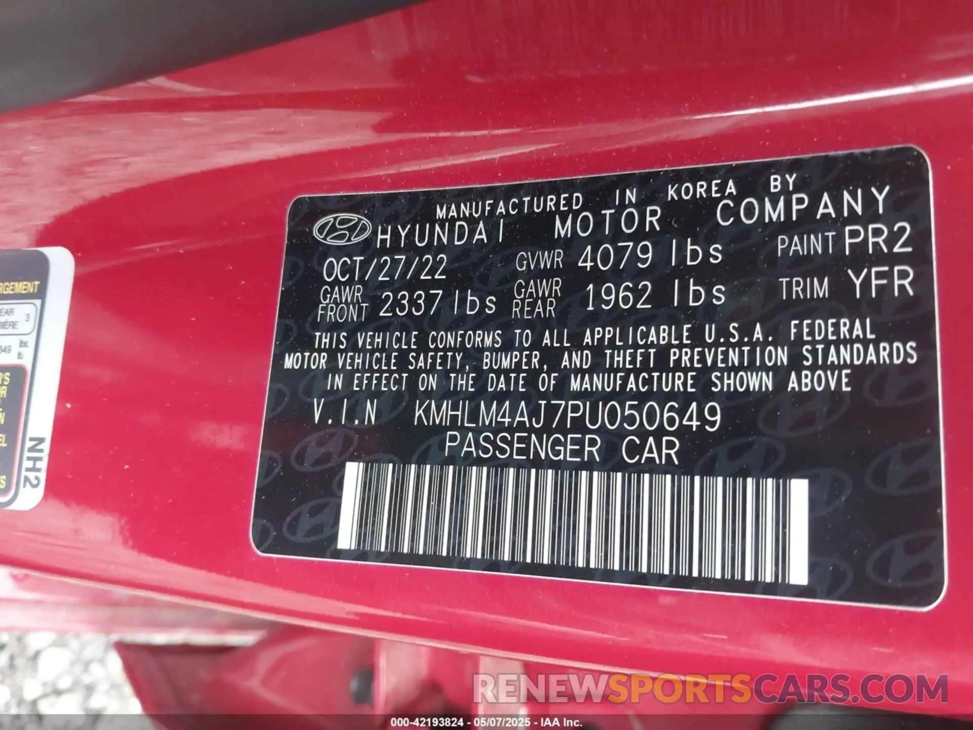 9 fotografías del automóvil dañado KMHLM4AJ7PU050649 HYUNDAI ELANTRA HYBRID 2023