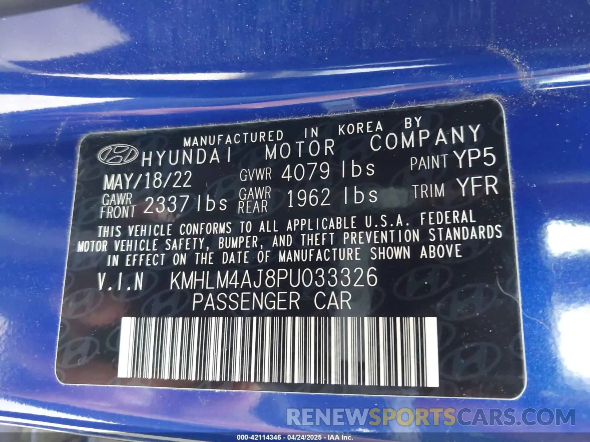 9 fotografías del automóvil dañado KMHLM4AJ8PU033326 HYUNDAI ELANTRA HYBRID 2023