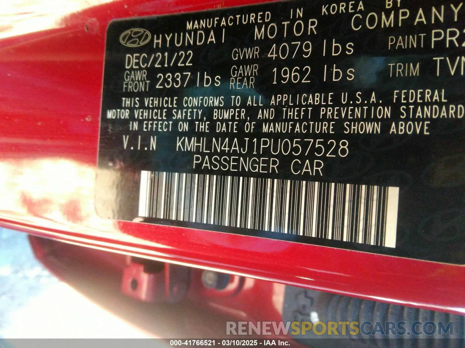 9 fotografías del automóvil dañado KMHLN4AJ1PU057528 HYUNDAI ELANTRA HYBRID 2023