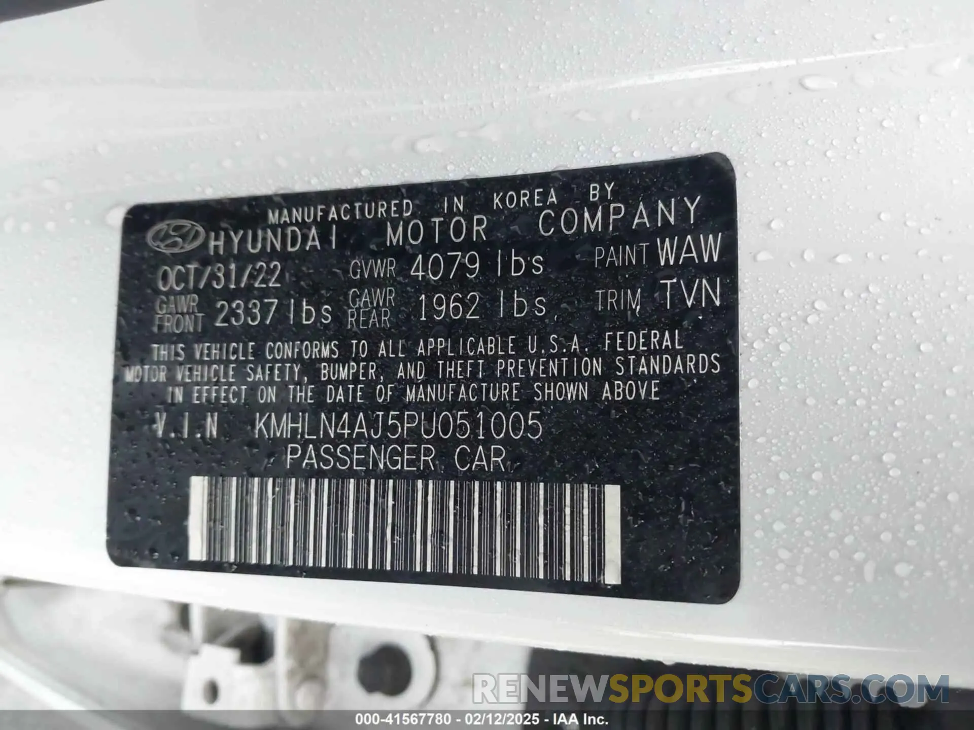 9 fotografías del automóvil dañado KMHLN4AJ5PU051005 HYUNDAI ELANTRA HYBRID 2023
