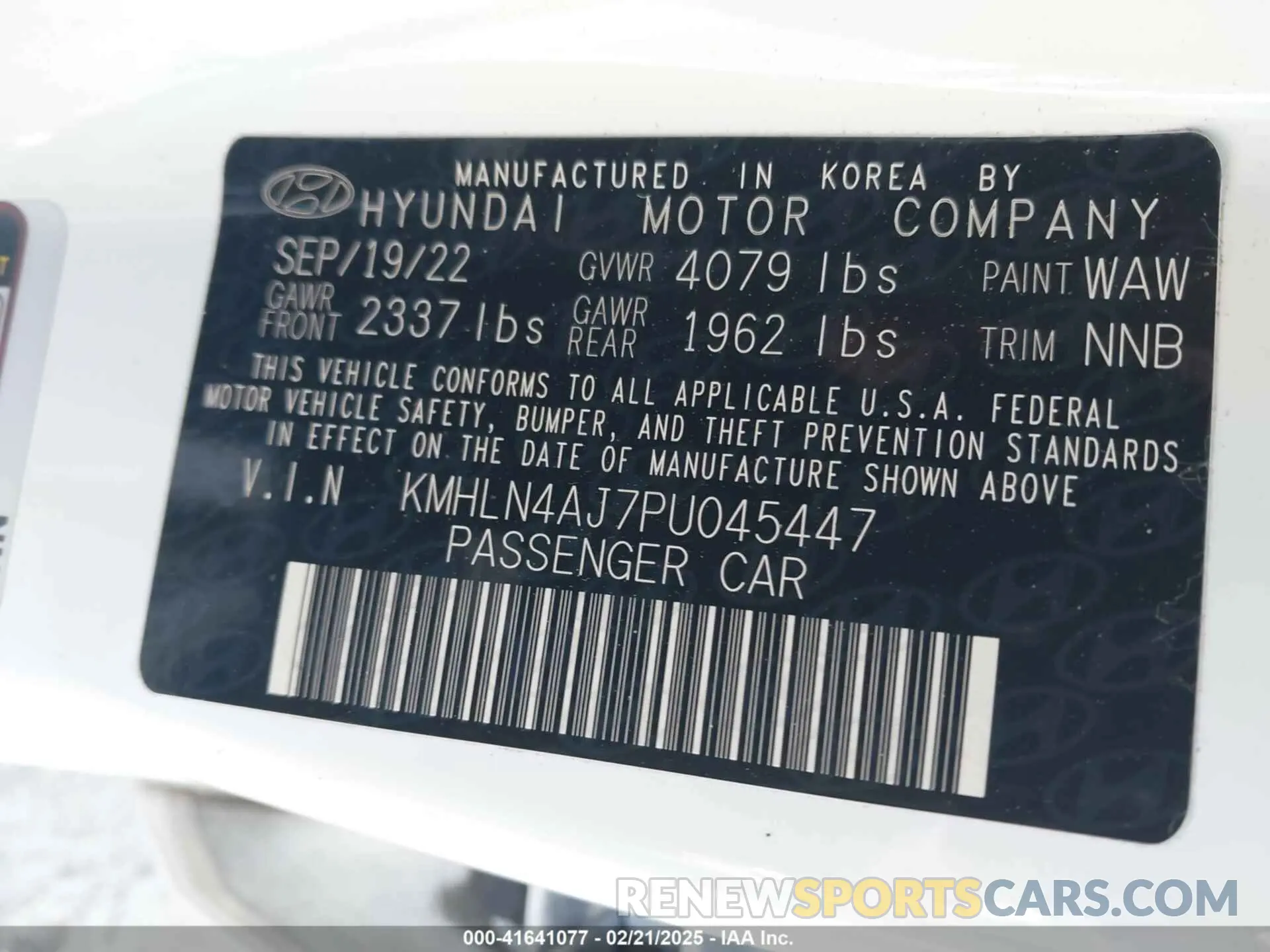 9 fotografías del automóvil dañado KMHLN4AJ7PU045447 HYUNDAI ELANTRA HYBRID 2023