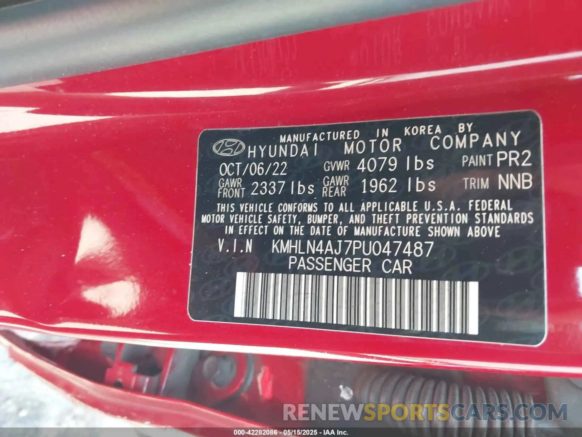 9 fotografías del automóvil dañado KMHLN4AJ7PU047487 HYUNDAI ELANTRA HYBRID 2023