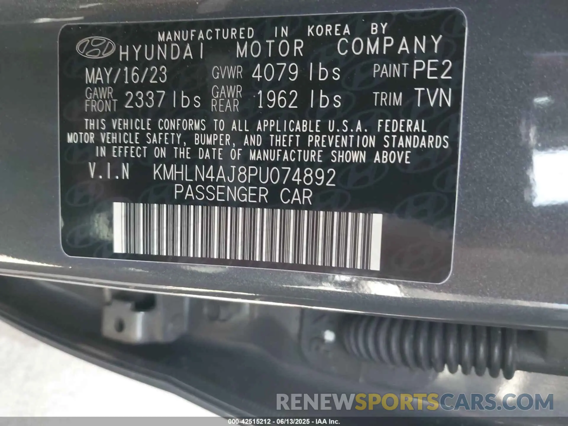 9 fotografías del automóvil dañado KMHLN4AJ8PU074892 HYUNDAI ELANTRA HYBRID 2023