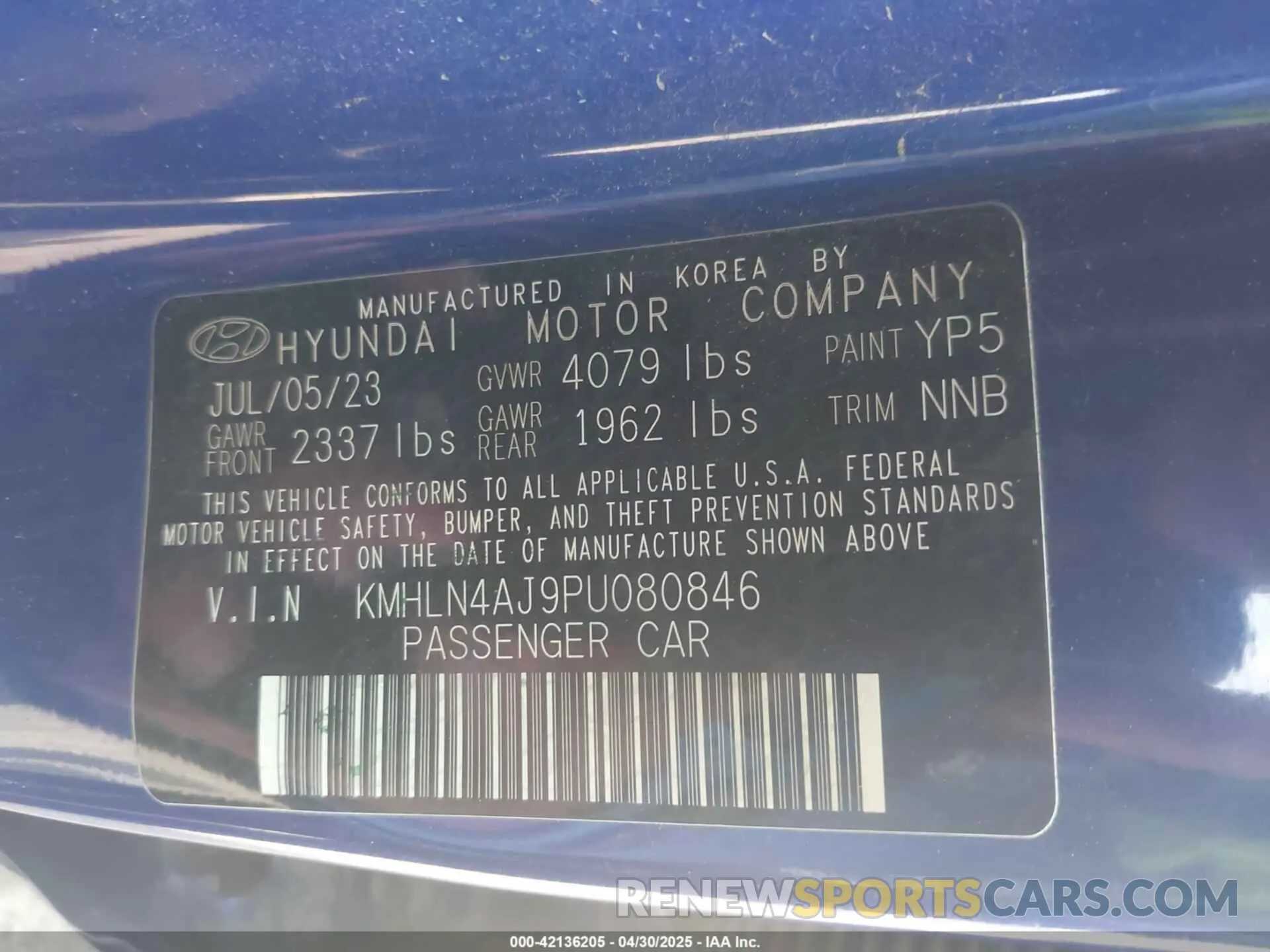 9 fotografías del automóvil dañado KMHLN4AJ9PU080846 HYUNDAI ELANTRA HYBRID 2023