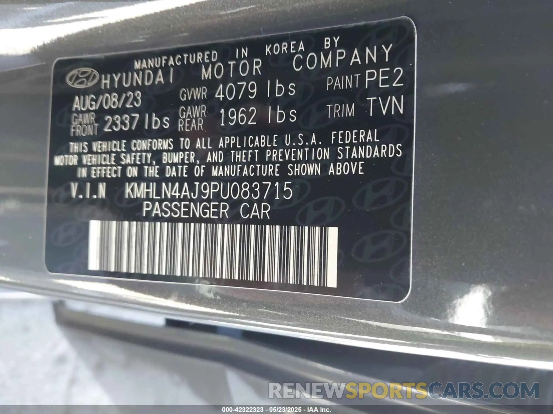9 fotografías del automóvil dañado KMHLN4AJ9PU083715 HYUNDAI ELANTRA HYBRID 2023