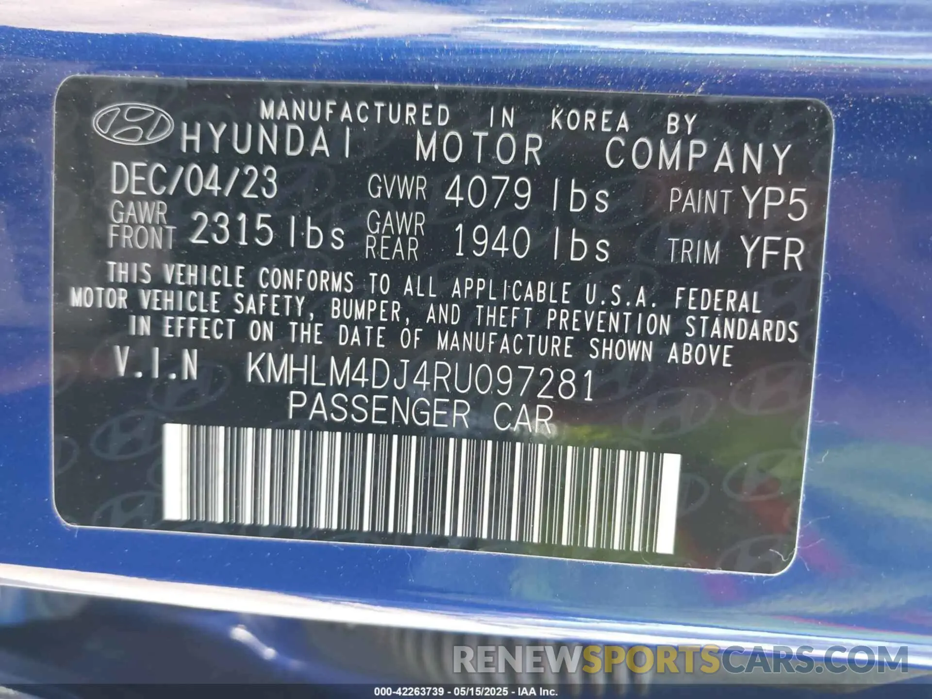 9 fotografías del automóvil dañado KMHLM4DJ4RU097281 HYUNDAI ELANTRA HYBRID 2024