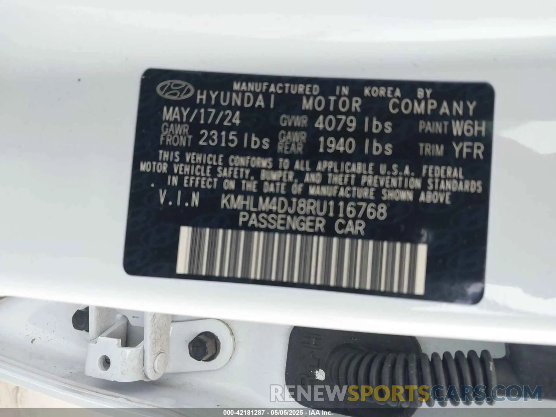 9 fotografías del automóvil dañado KMHLM4DJ8RU116768 HYUNDAI ELANTRA HYBRID 2024