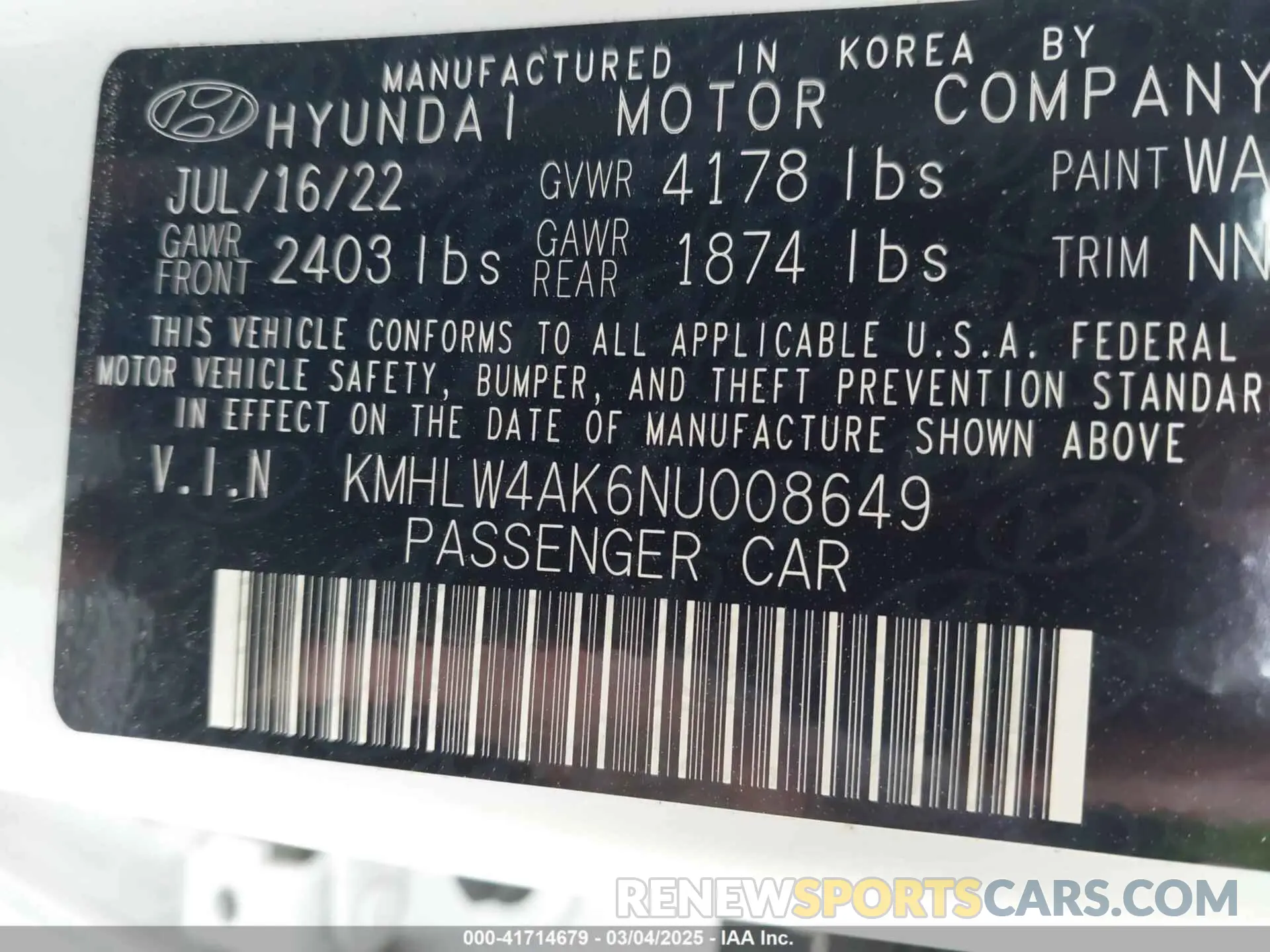 9 fotografías del automóvil dañado KMHLW4AK6NU008649 HYUNDAI ELANTRA N 2022