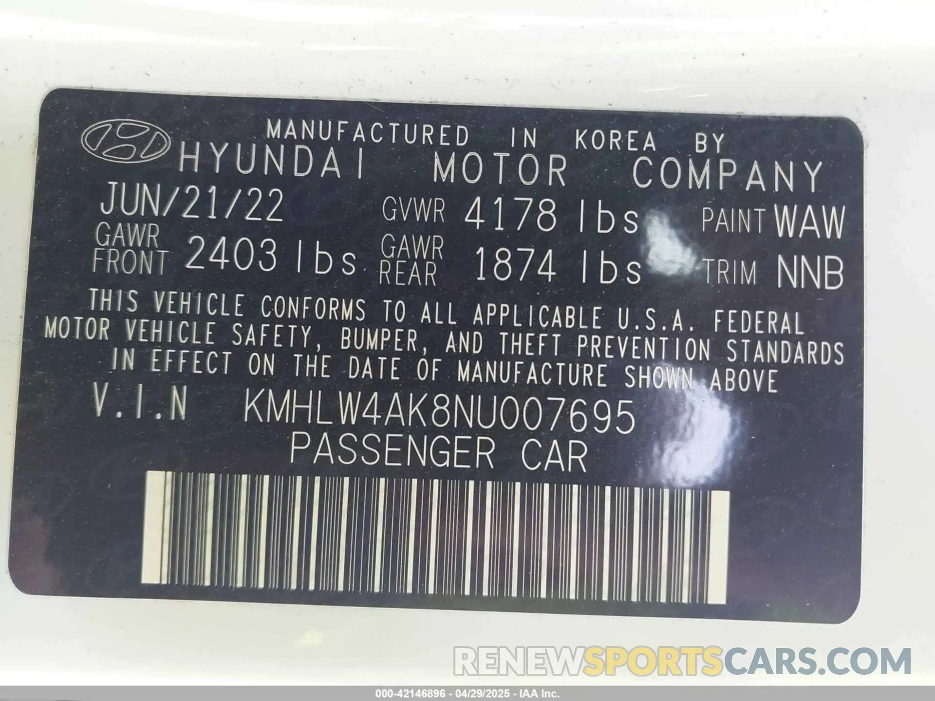 9 fotografías del automóvil dañado KMHLW4AK8NU007695 HYUNDAI ELANTRA N 2022