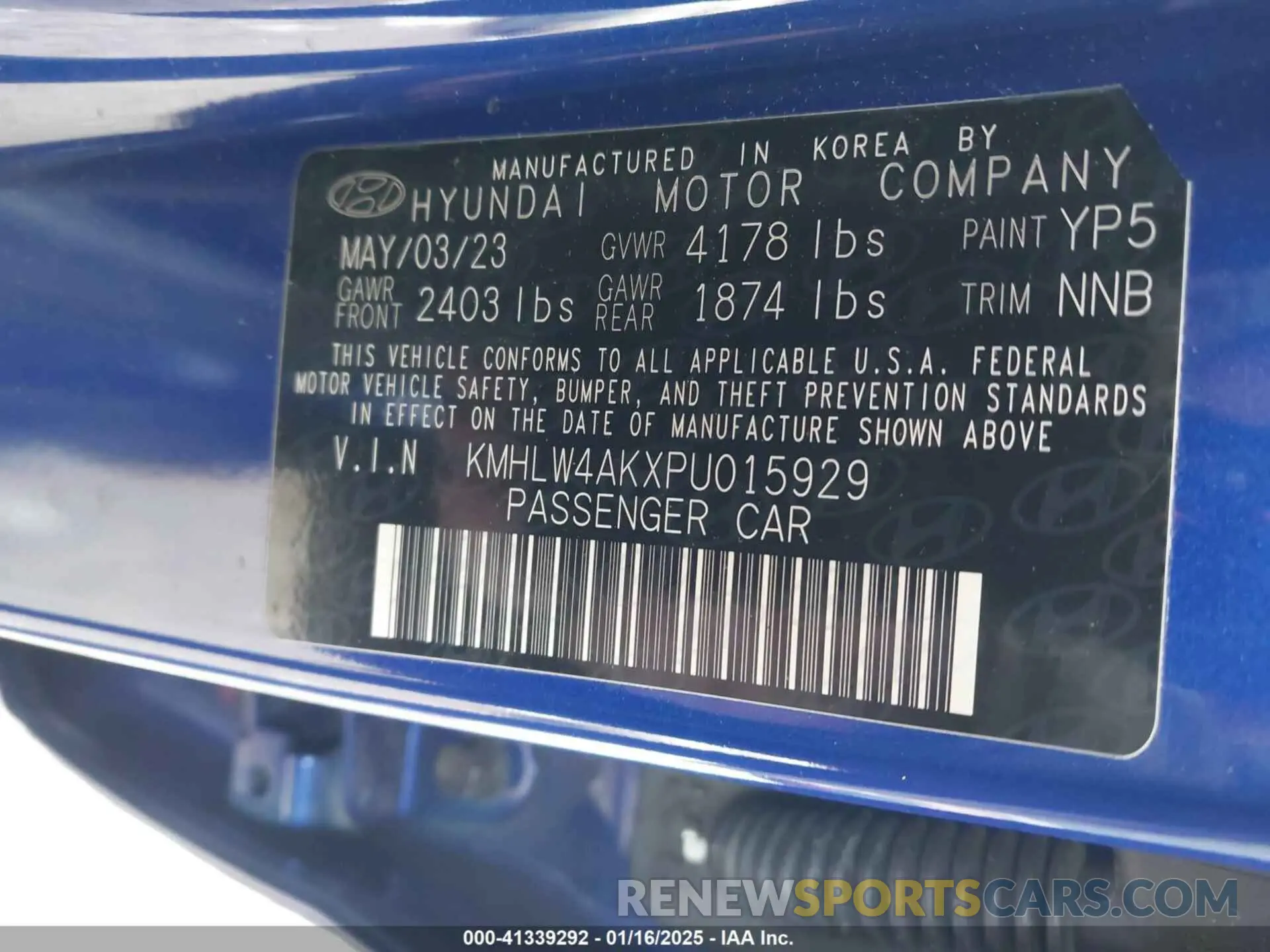 9 fotografías del automóvil dañado KMHLW4AKXPU015929 HYUNDAI ELANTRA N 2023