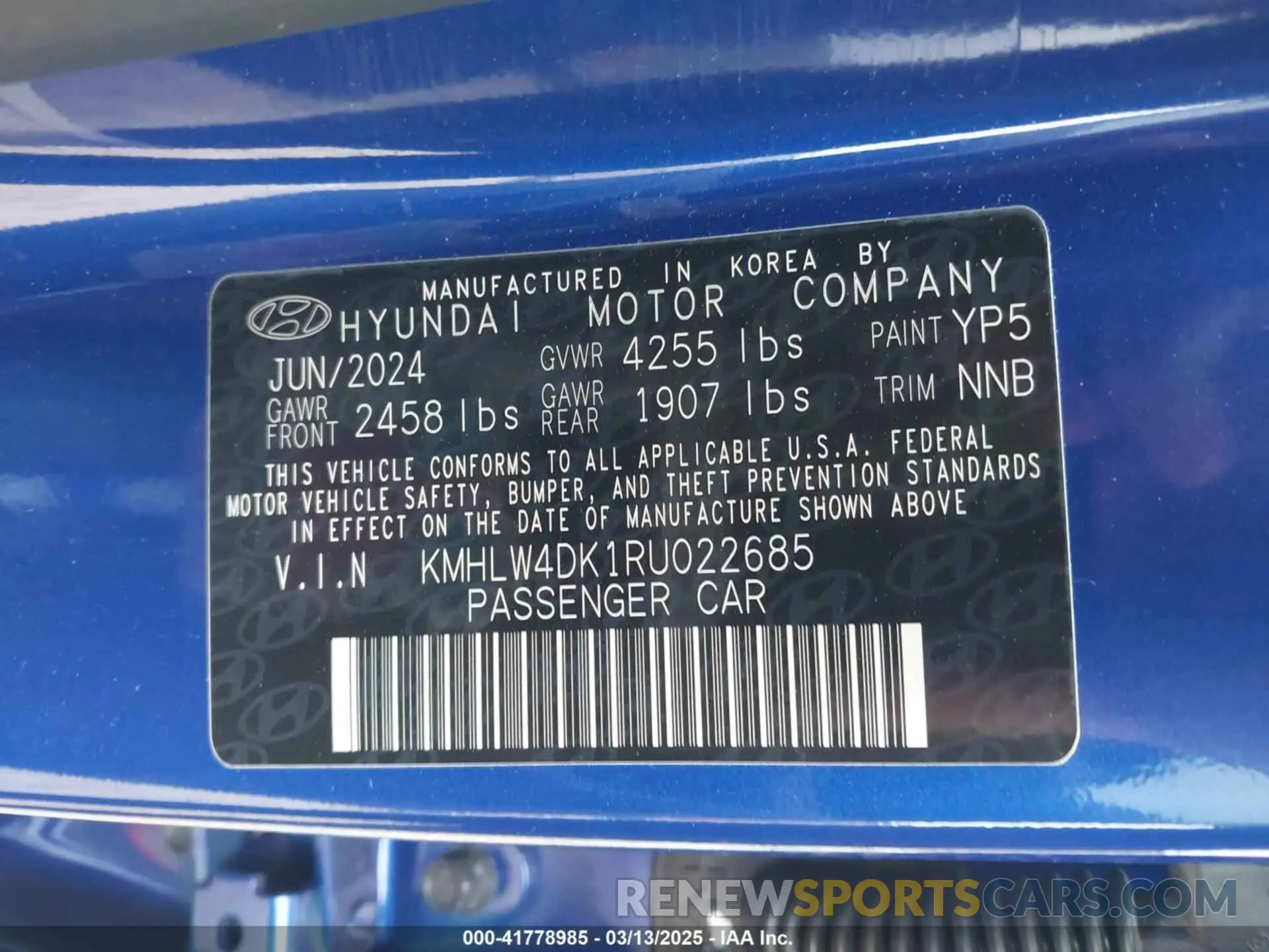9 fotografías del automóvil dañado KMHLW4DK1RU022685 HYUNDAI ELANTRA N 2024