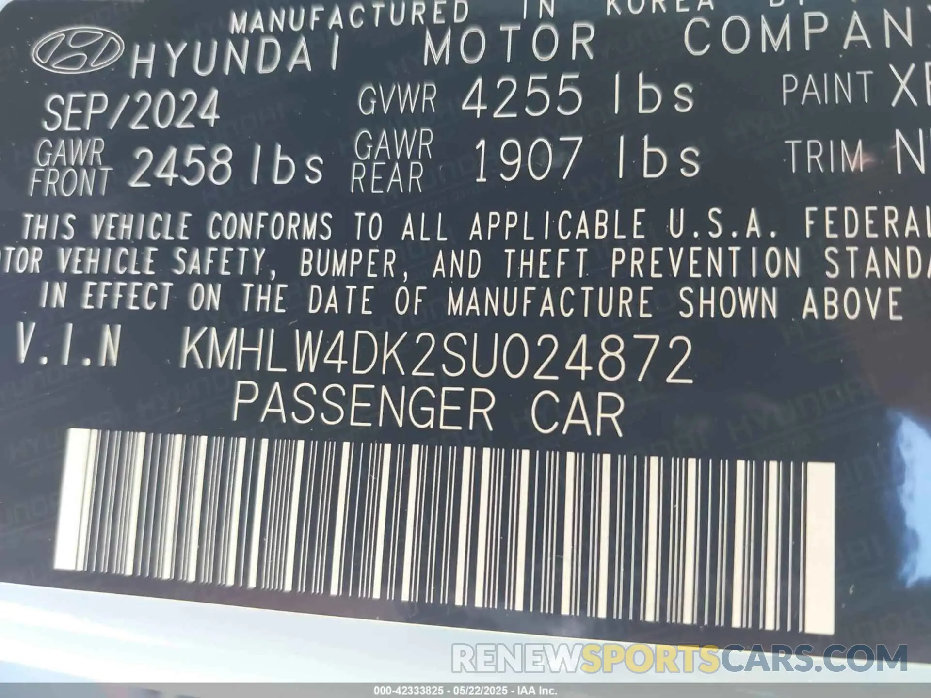 9 fotografías del automóvil dañado KMHLW4DK2SU024872 HYUNDAI ELANTRA N 2025