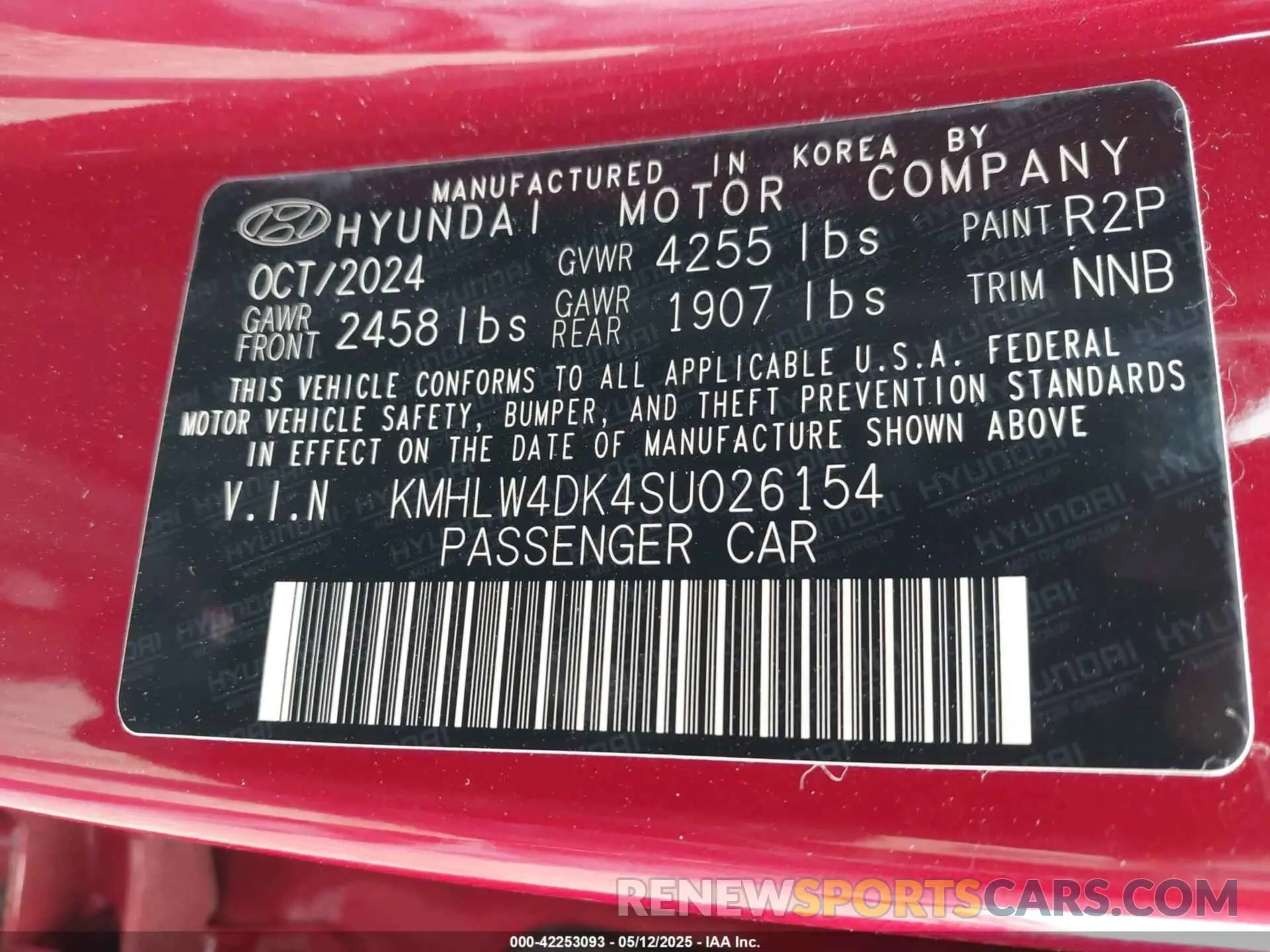 9 fotografías del automóvil dañado KMHLW4DK4SU026154 HYUNDAI ELANTRA N 2025