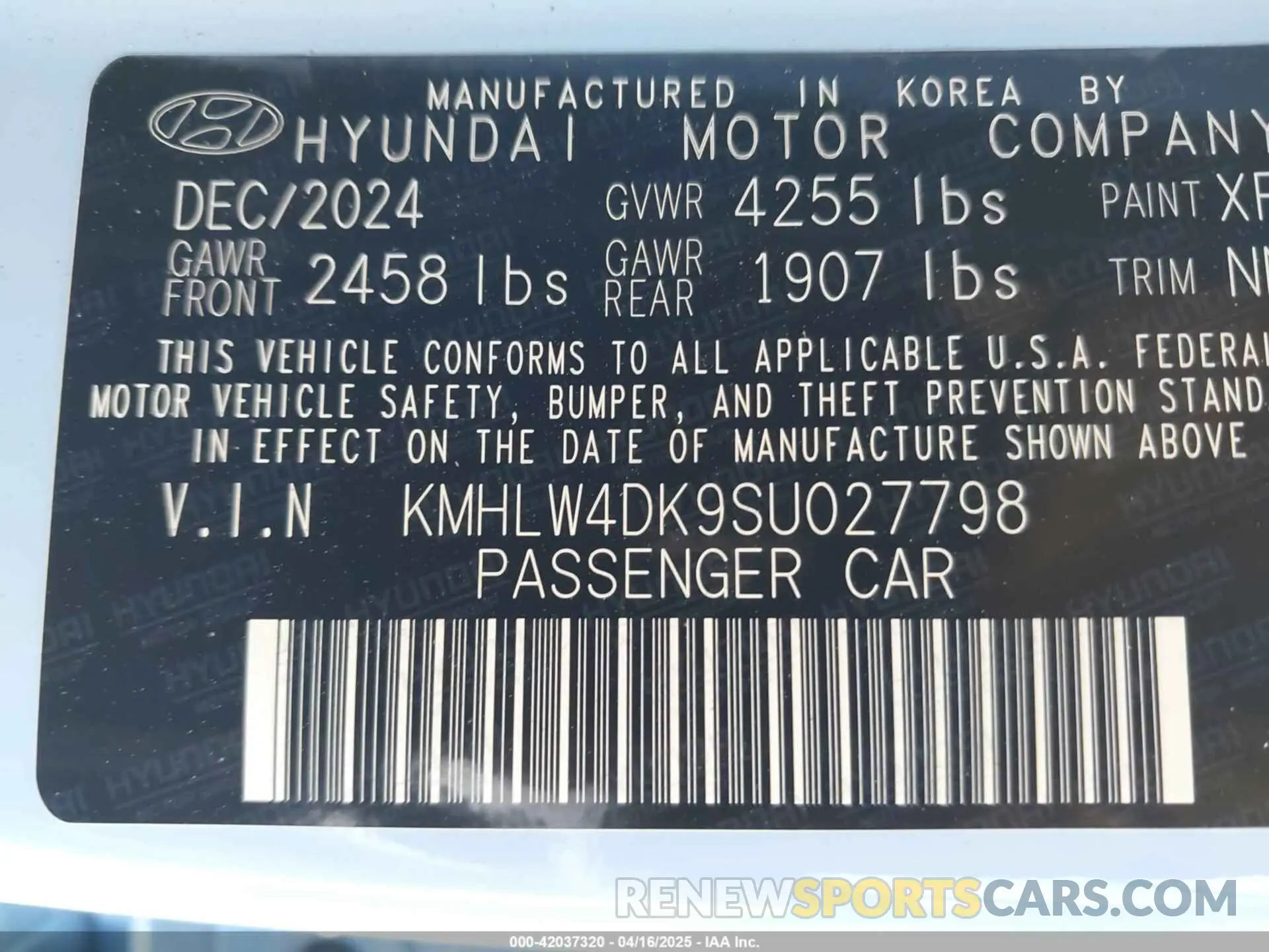9 fotografías del automóvil dañado KMHLW4DK9SU027798 HYUNDAI ELANTRA N 2025