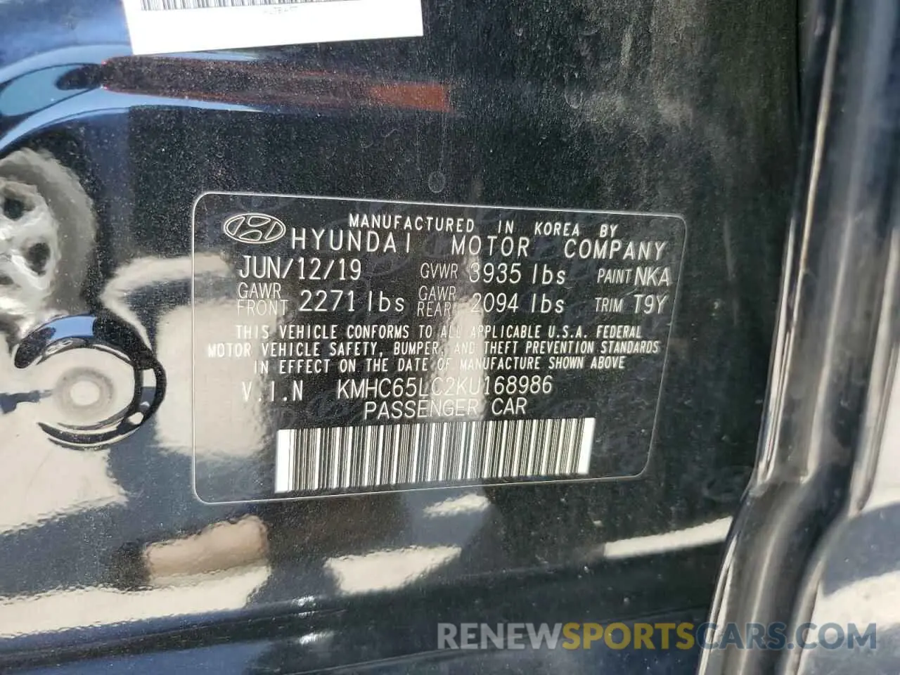12 fotografías del automóvil dañado KMHC65LC2KU168986 HYUNDAI IONIQ 2019
