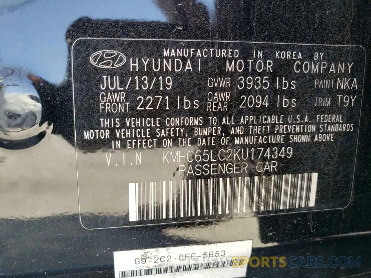 12 fotografías del automóvil dañado KMHC65LC2KU174349 HYUNDAI IONIQ 2019