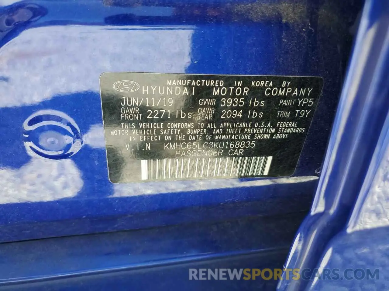 14 fotografías del automóvil dañado KMHC65LC3KU168835 HYUNDAI IONIQ 2019