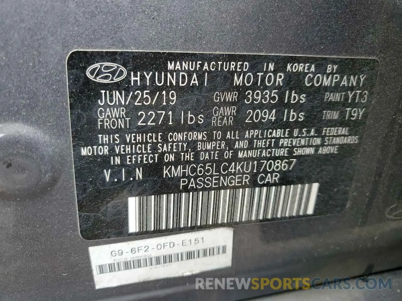 12 fotografías del automóvil dañado KMHC65LC4KU170867 HYUNDAI IONIQ 2019