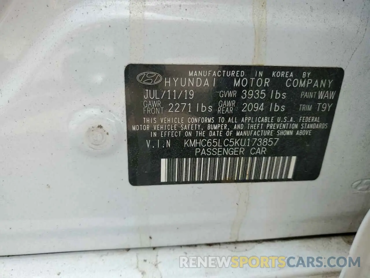 13 fotografías del automóvil dañado KMHC65LC5KU173857 HYUNDAI IONIQ 2019