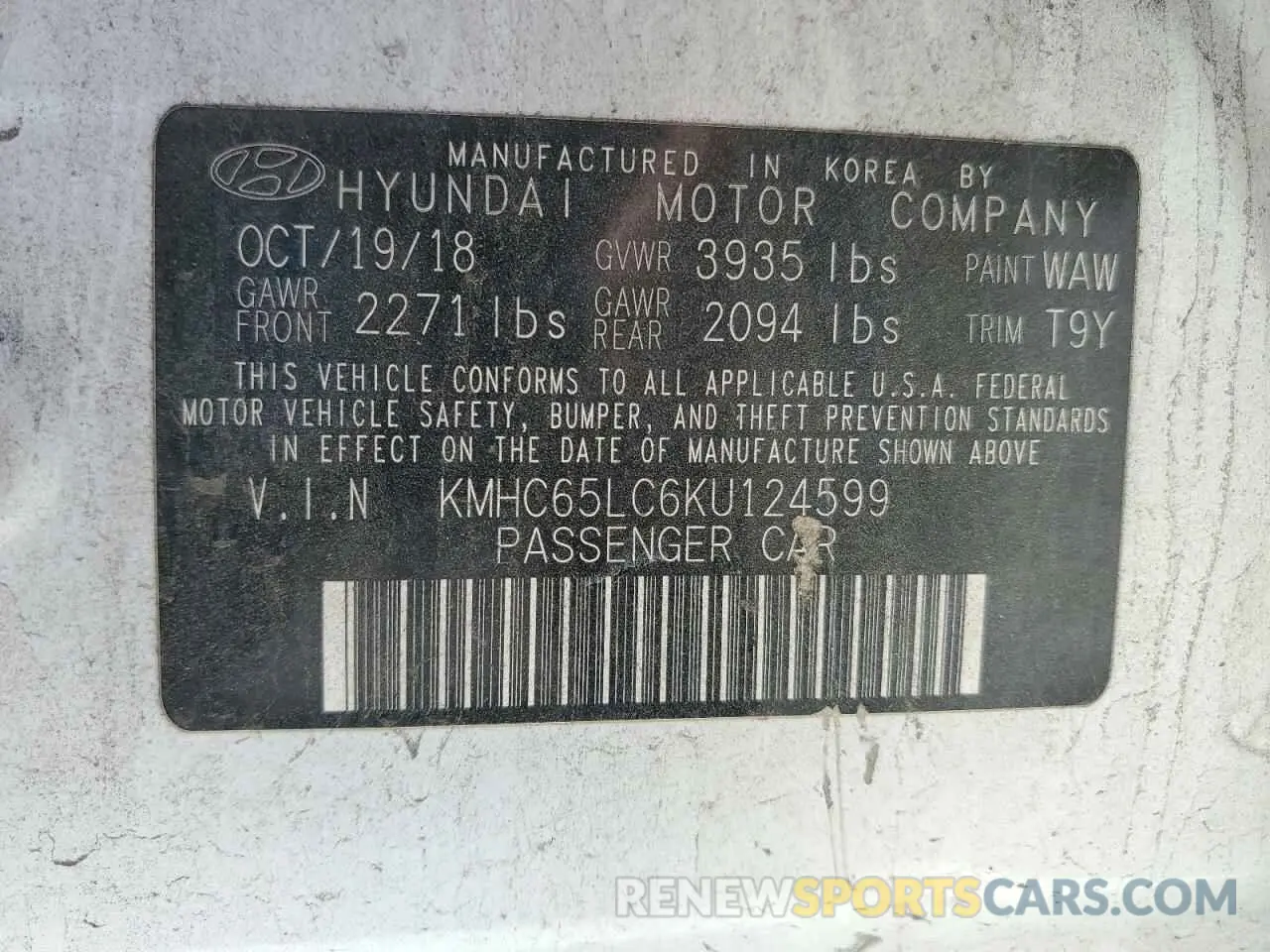 15 fotografías del automóvil dañado KMHC65LC6KU124599 HYUNDAI IONIQ 2019