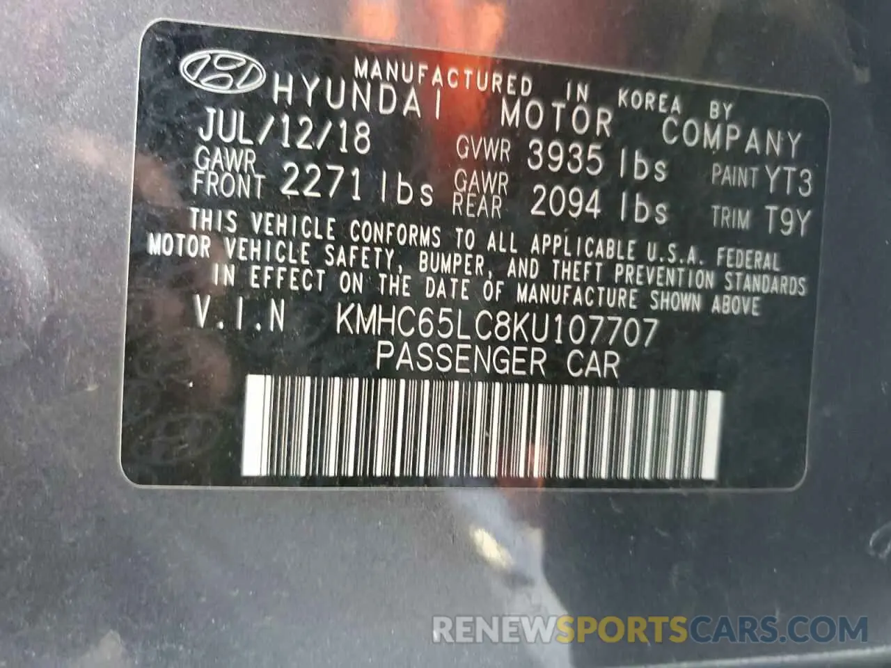 13 fotografías del automóvil dañado KMHC65LC8KU107707 HYUNDAI IONIQ 2019