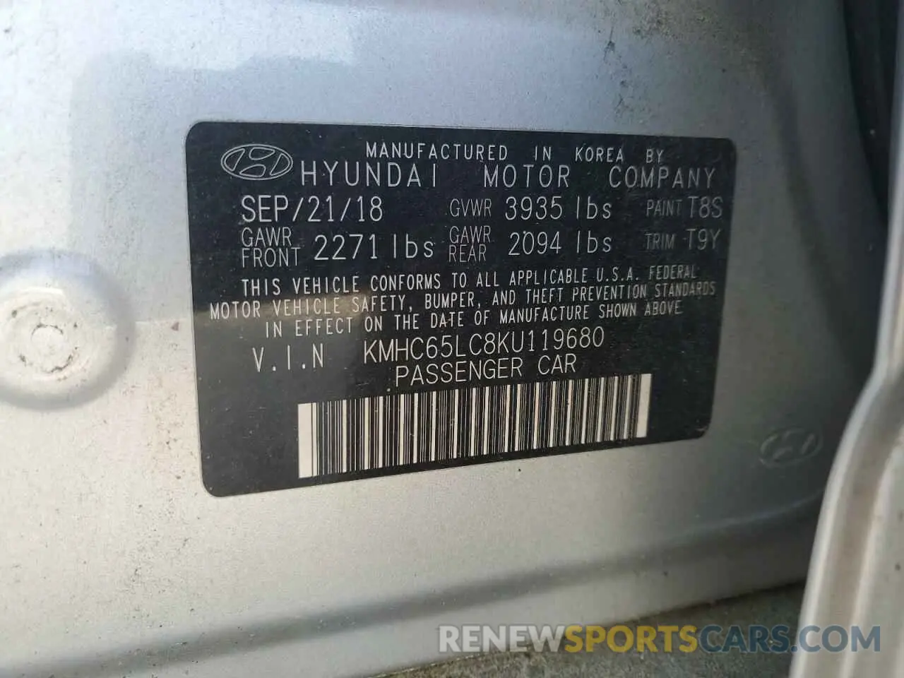 14 fotografías del automóvil dañado KMHC65LC8KU119680 HYUNDAI IONIQ 2019