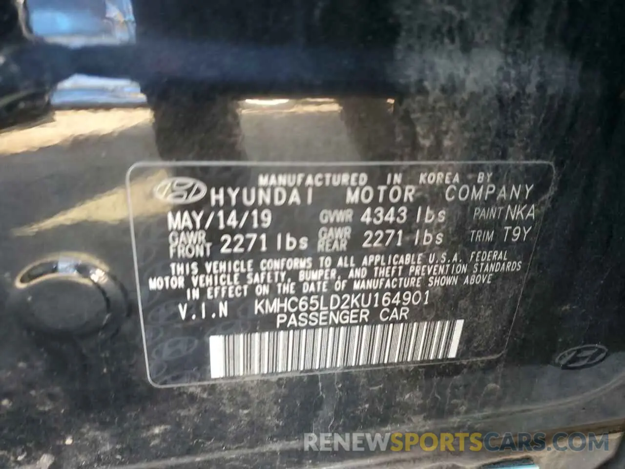 13 fotografías del automóvil dañado KMHC65LD2KU164901 HYUNDAI IONIQ 2019