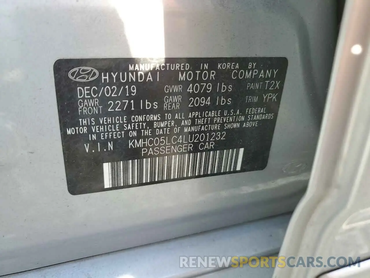 13 fotografías del automóvil dañado KMHC05LC4LU201232 HYUNDAI IONIQ 2020