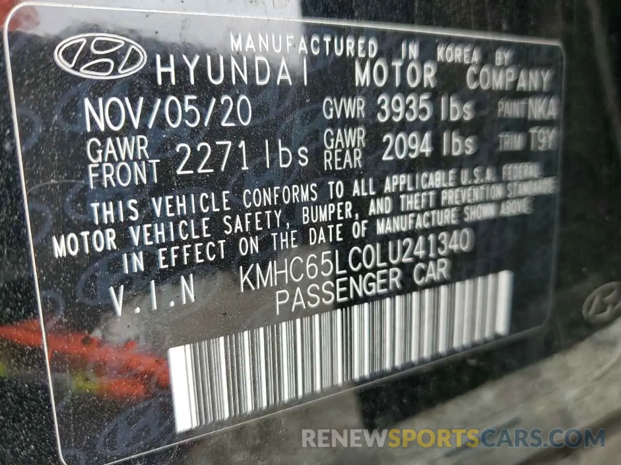 13 fotografías del automóvil dañado KMHC65LC0LU241340 HYUNDAI IONIQ 2020