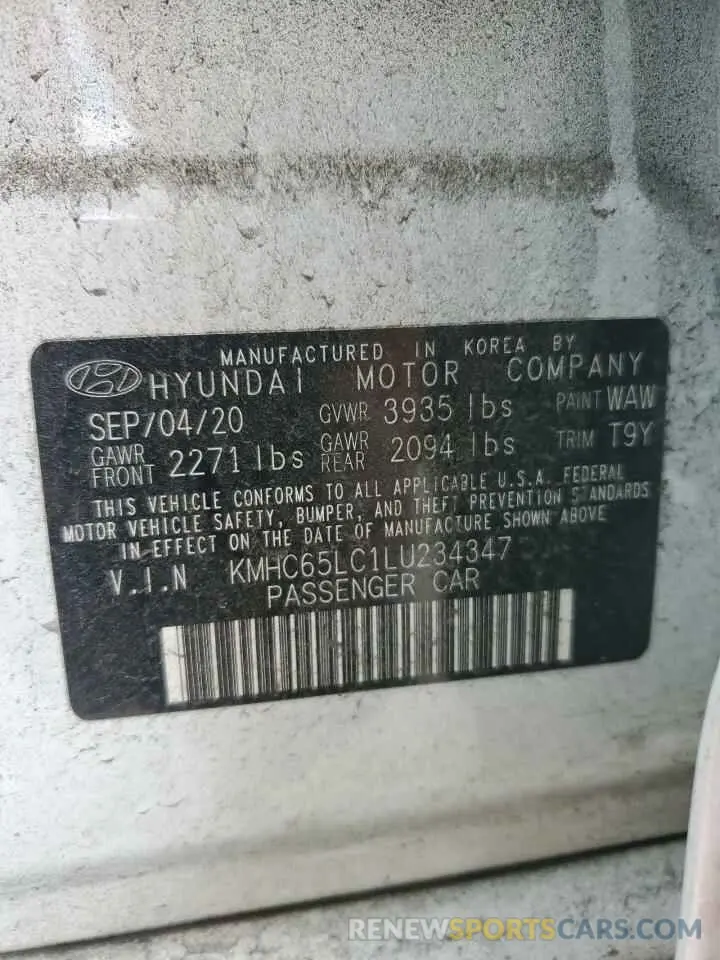 14 fotografías del automóvil dañado KMHC65LC1LU234347 HYUNDAI IONIQ 2020