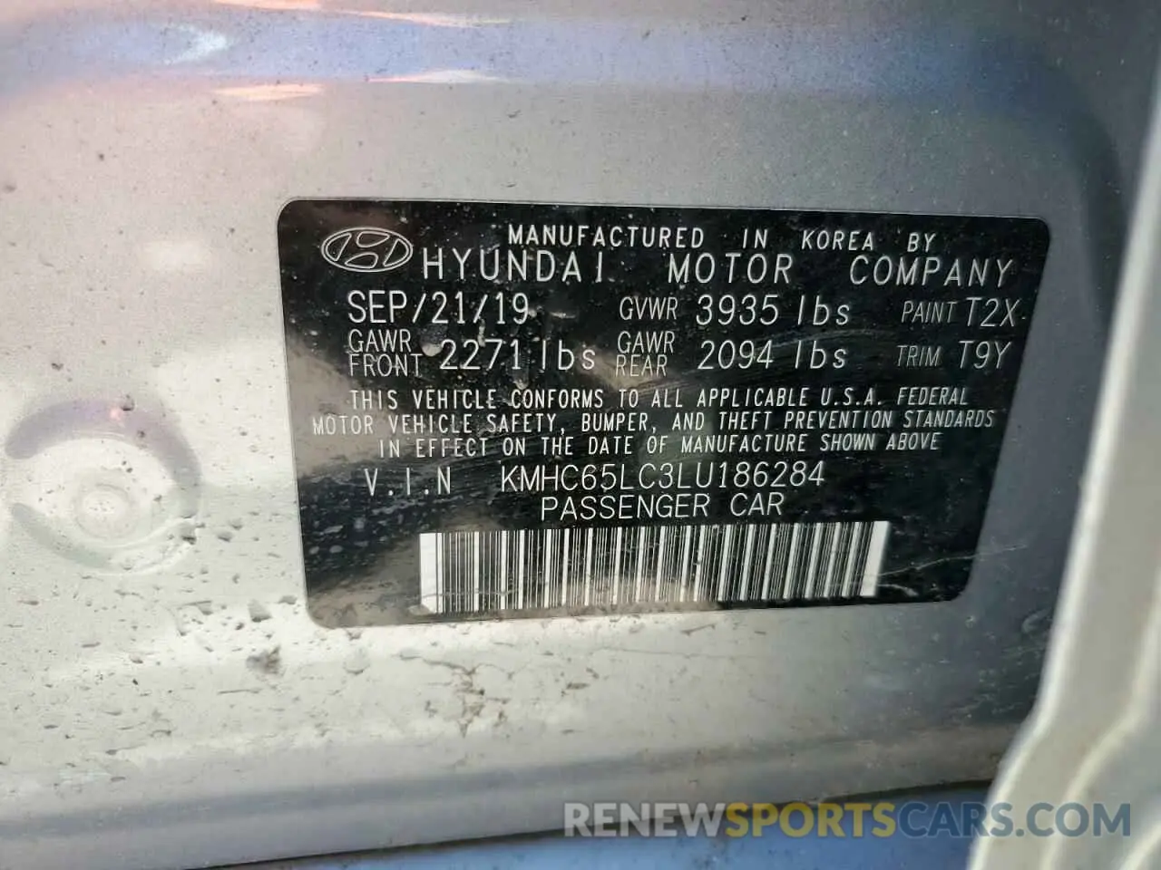 12 fotografías del automóvil dañado KMHC65LC3LU186284 HYUNDAI IONIQ 2020