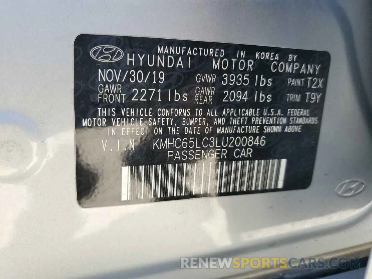 12 fotografías del automóvil dañado KMHC65LC3LU200846 HYUNDAI IONIQ 2020