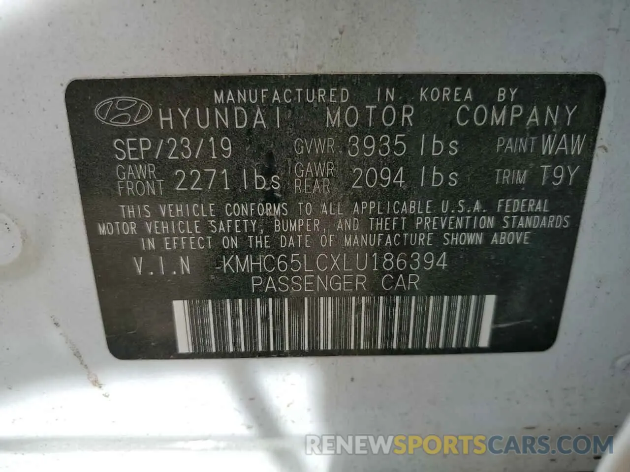 12 fotografías del automóvil dañado KMHC65LCXLU186394 HYUNDAI IONIQ 2020