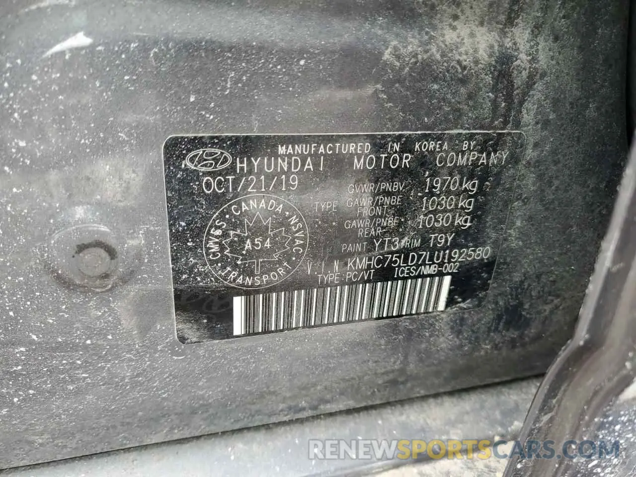 12 fotografías del automóvil dañado KMHC75LD7LU192580 HYUNDAI IONIQ 2020