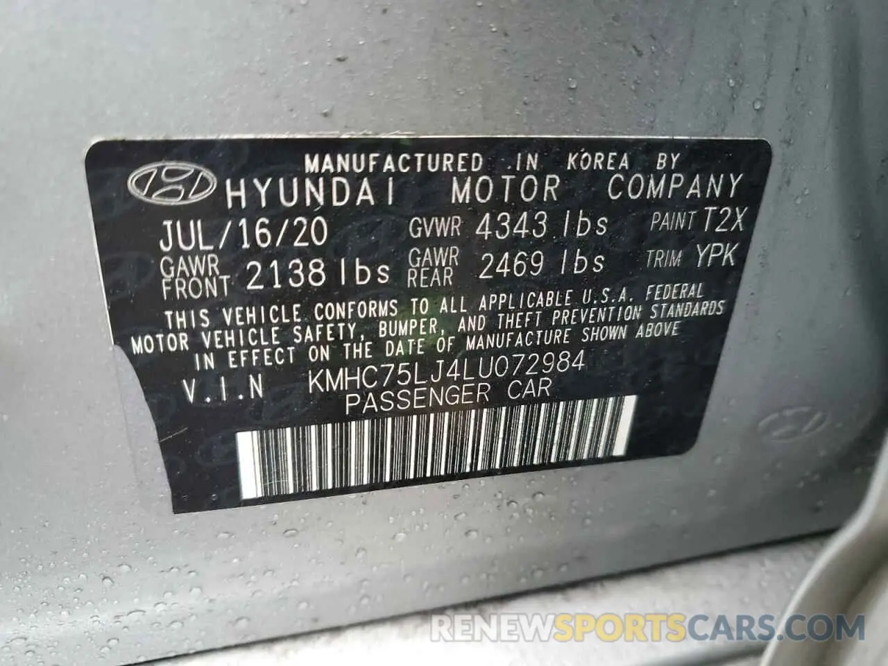 13 fotografías del automóvil dañado KMHC75LJ4LU072984 HYUNDAI IONIQ 2020